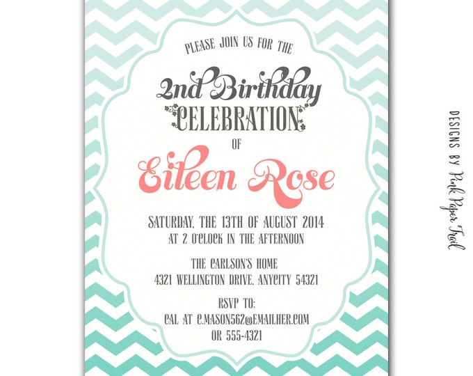 Sweet Ombre Chevron Design Printable Invitation, I will customize for you, Digital File, Print Your Own