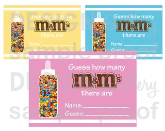 Baby Shower Game - Guess how many M&M's there are - Comes in 3 colors ...