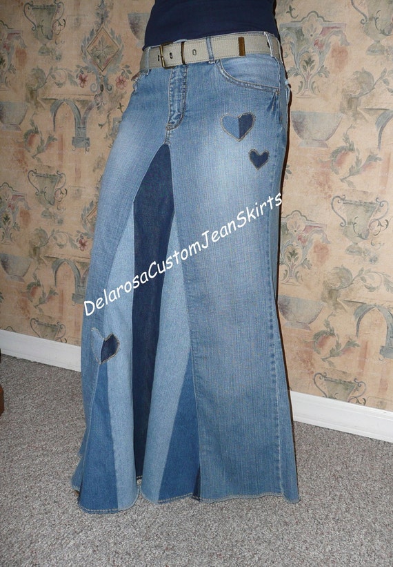 Delarosa Custom Classic Striped Long jean skirt with added