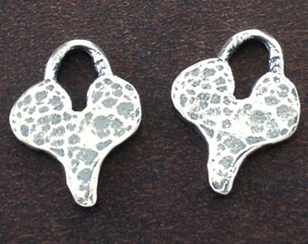 Sterling Silver Heart Charms - 2 Lightly Oxidized - Hammered - 14.7mm Rustic Charms AP1