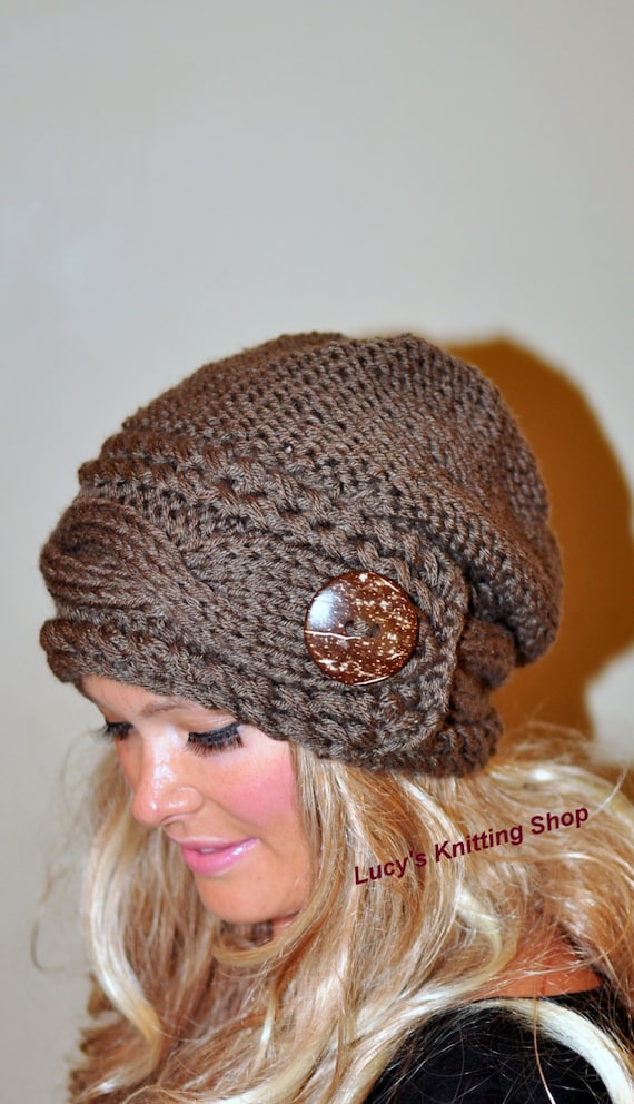 Slouchy Hat Women Slouchy Beanie Women Cable Button Hat Winter