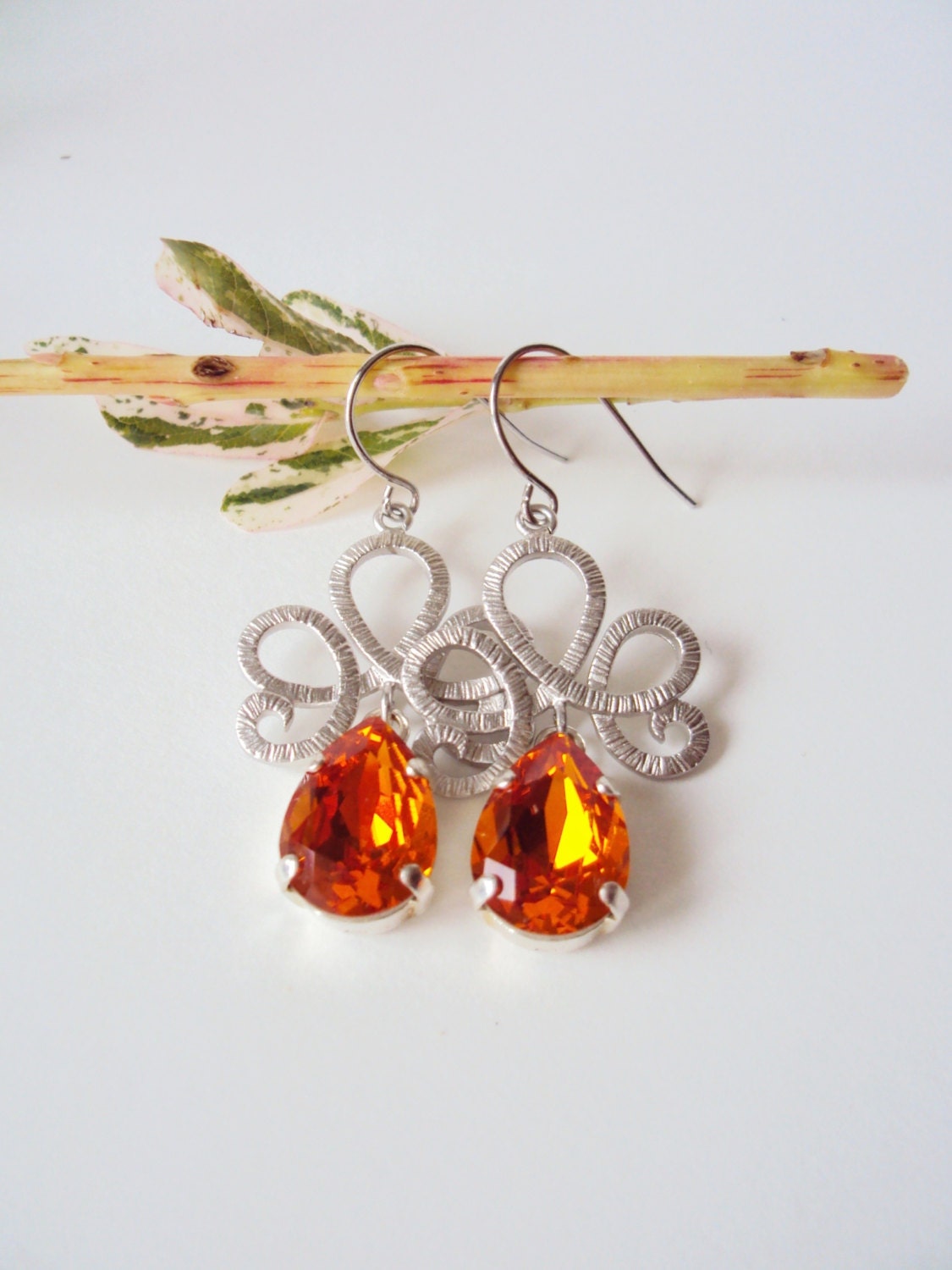 Orange Statement Earrings Orange Chandelier Earrings Elegant