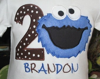 Cookie Monster Birthday Shirt or Bodysuit with Number and Free Personalization