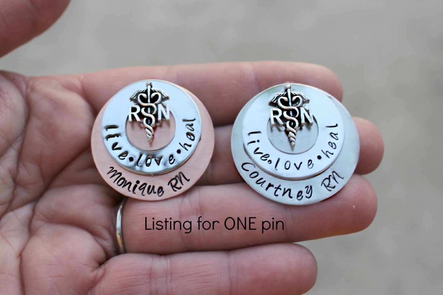 Hand Stamped Pin / RN LPN Pin / Nurses Pin / By BeeBaublesJewelry