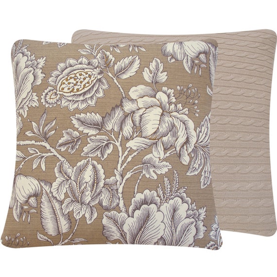 Tan Floral Reversible Throw Pillow Cover by ChloeandOliveDotCom