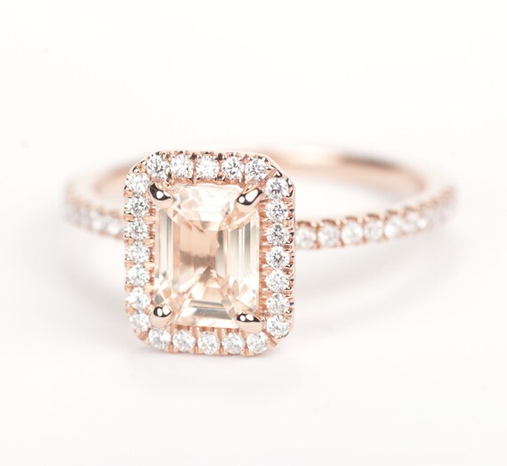 Certified Peach Pink Champagne Emerald Cut Sapphire Diamond