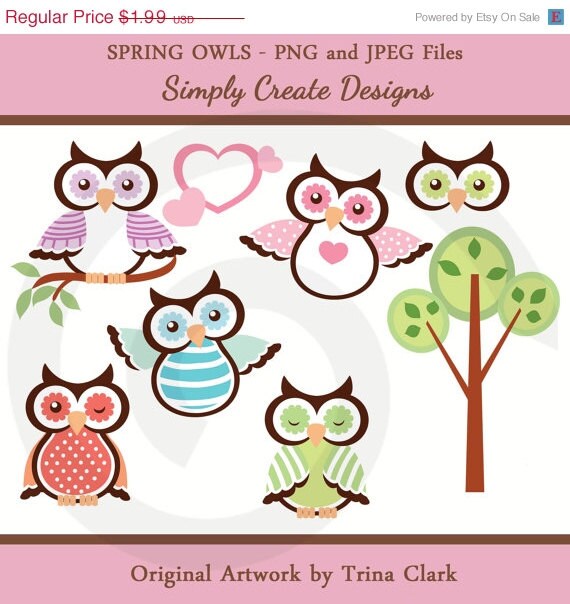 Owls Clipart Spring Owls Personal and Commercial Use Il_570xn