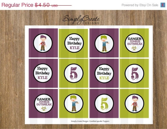 SALE Zombie Party Zombie Cupcake Toppers DIGITAL File 8.5x11 JPEG File Personalized Il_570xn