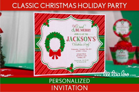 Classic Christmas Holiday Party Invitation Personalized Printable // Classic Christmas - H2Pa2 Il_570xn
