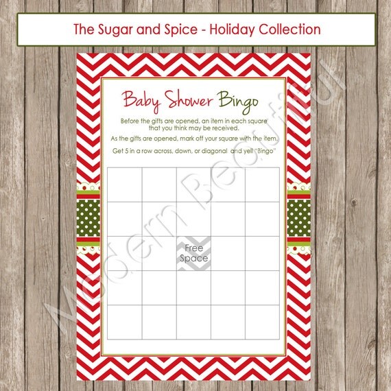 Christmas Baby Shower Bingo - Red and Green Baby Shower Bingo, chevron - INSTANT DOWNLOAD christmas3 Il_570xn