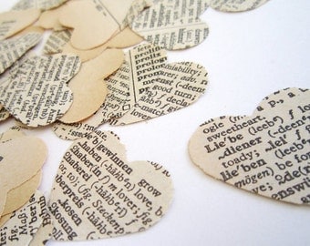 100 hearts - Wedding Confetti paper heart confetti . vintage wedding confetti . dictionary confetti