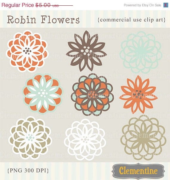 35% OFF SALE Flower clip art images, royalty free images - robin- Instant Download Il_570xn