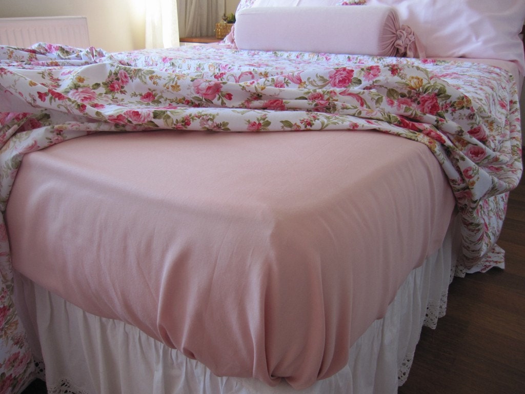 Solid pale pink peach pink FITTED sheet regular loose sheet