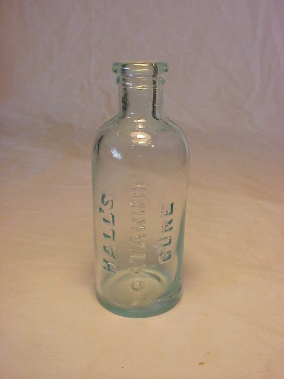 c1890s Hall's Catarrh Cure Aqua Glass Cork by Bottlessoldcheap