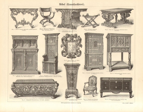 1890 Furniture Rococo Renaissance Gothic and Louis XV Style