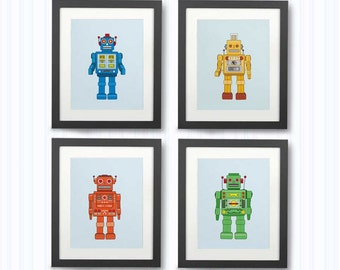 Robot prints, Robot Art, Toddlers wall decor, Prints for Boys, Robot Nursery Art, Robot Nursery Decor, Kids Bedrooms, Colorful Wall Art