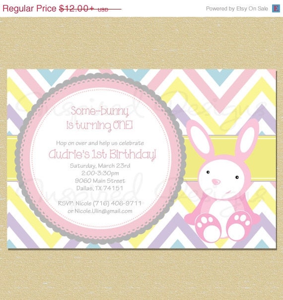 10% OFF SALE Easter Some-Bunny Chevron Birthday Invitation Il_570xn