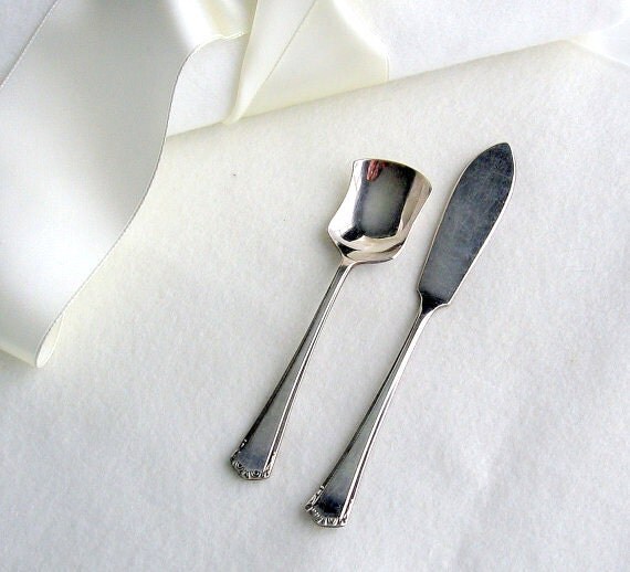 JA EPNS Silver Sugar Spoon & Butter Knife Art Deco by retrogroovie