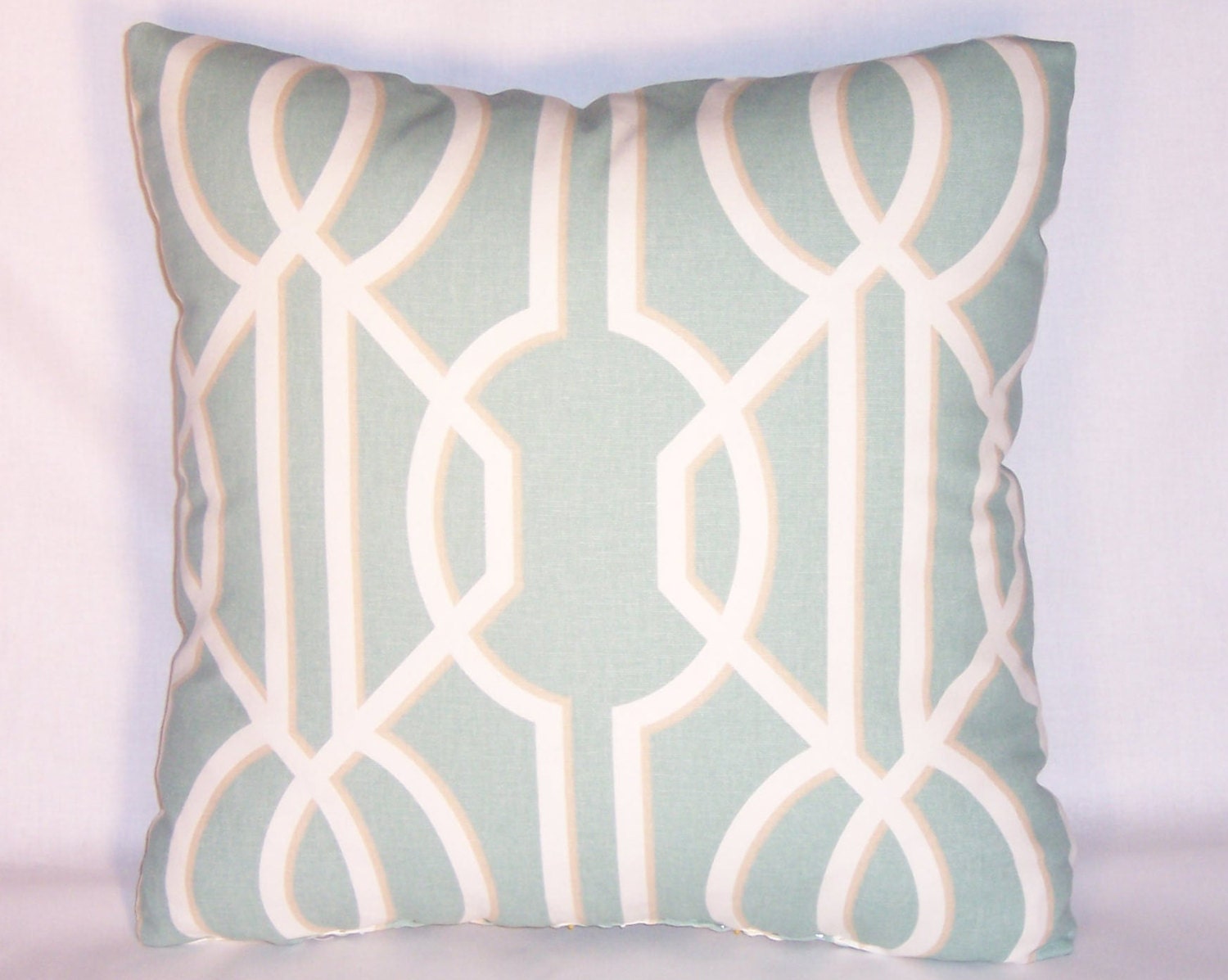 Pale Aqua Blue Lattice Throw Pillow 17 Inch Square Cotton
