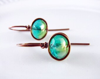 Wire Wrapped Earrings Copper Jewelry Turquoise Earrings Wire Wrapped Jewelry Copper Earrings