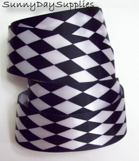 Black and White Ribbon Satin Checker Board Ribbon Diamond