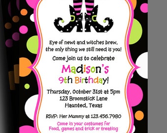 Halloween Invitation Printable or Printed with FREE SHIPPING - Birthday, Halloween Party - Witch Delight