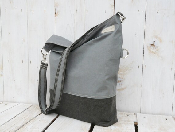 canvas tote bag grey modern fold over bag adjustable shoulder strap ...