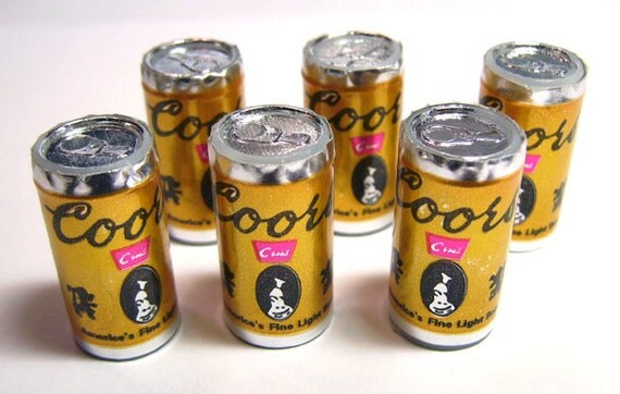 6 Coors Mini Beer Cans Rockabilly Dollhouse Vintage Six Pack