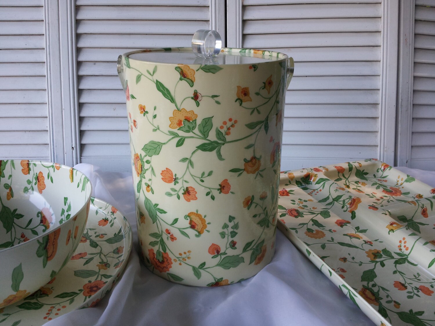 Vintage Floral Ice Bucket Serving Platter Plate Tray Instant