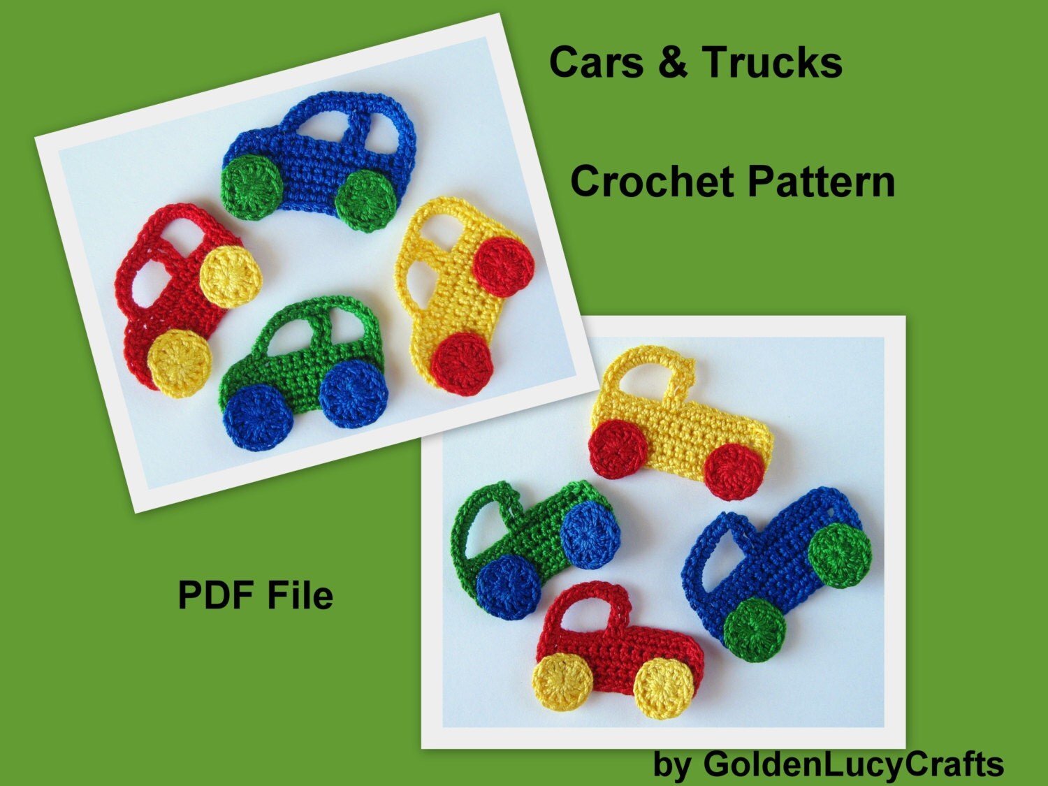 Crochet Pattern Car and Truck Applique Transportation Boy