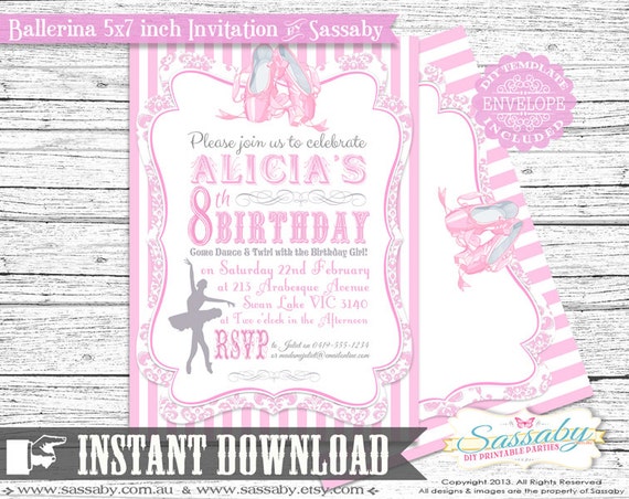 DIY Ballerina Invitation - INSTANT DOWNLOAD - Girls Birthday Party Invitation by Sassaby Il_570xn