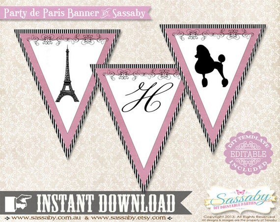 Party de Paris Girls Party Banner - INSTANT DOWNLOAD - Editable & Printable Birthday Decoration by Sassaby Il_570xn