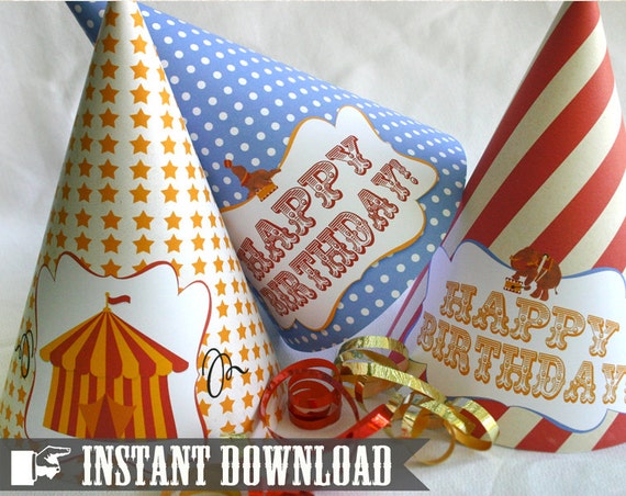 Party Hats Vintage Circus - INSTANT DOWNLOAD - Printable Birthday Party Decorations by Sassaby Il_570xn