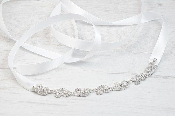 White bridal headband ribbon. Silver by OnlyHandmadeJewelry