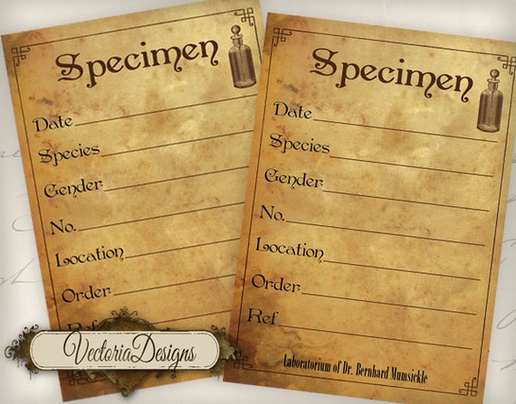 steampunk scientist specimen labels 5 x 35 inch printable