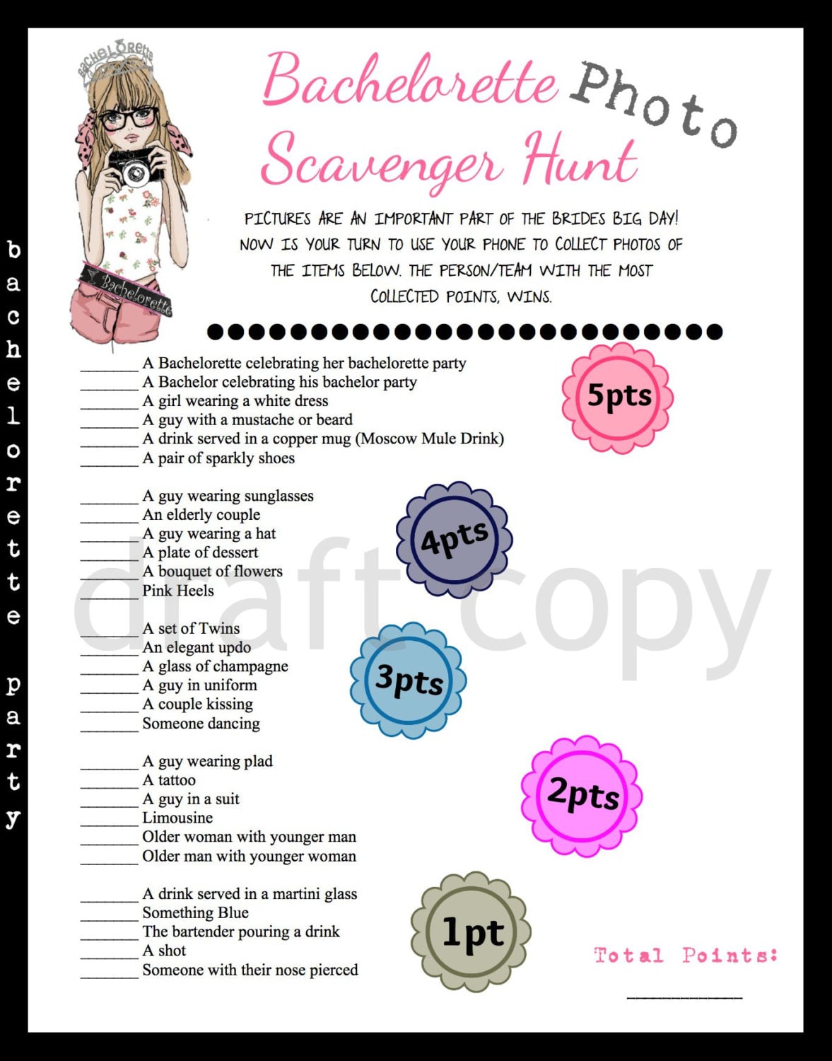 Bachelorette Party Scavenger Photo Hunt Game 0941