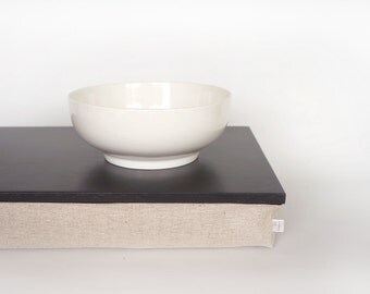 Bed tray, iPad stable table or Laptop Lap Desk with neautral pilloe - Graphite grey with natural thick linen pillow