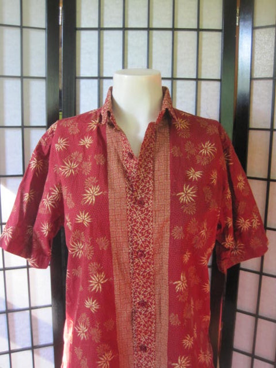 Vintage Batik  Shirt by Batik  Keris  Dark Red Gold Beige by 