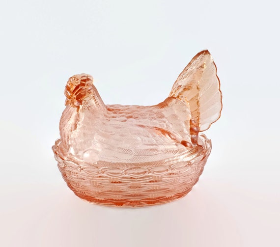 L. G. Wright Glass Company Pink 'Hen On Nest' Covered