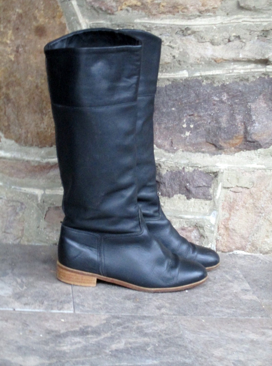 Vintage black leather riding boots, high black equestrian boots women’s ...