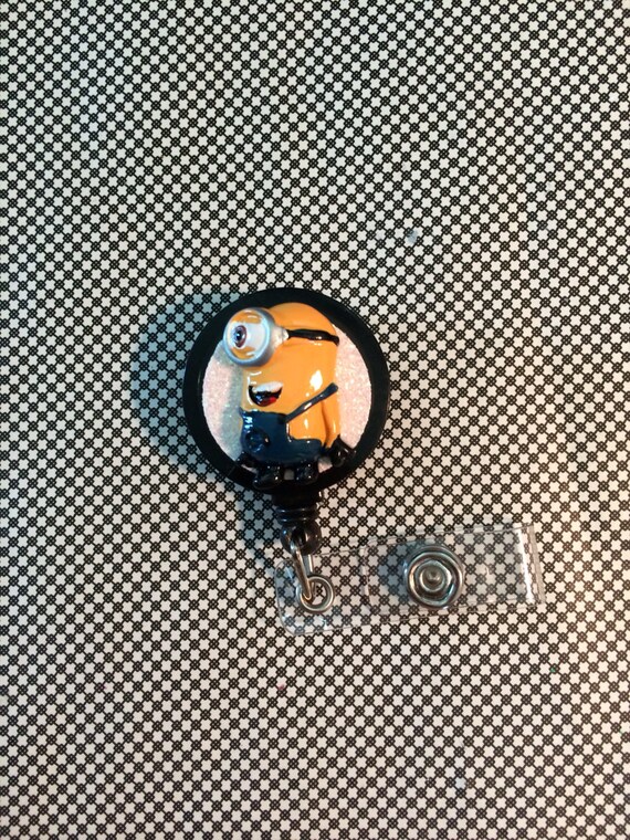 Retractable ID Badge Holder Minion Inspired by BadgeButton on Etsy