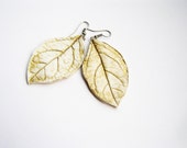 White and gold earrings- white dangle earrings- white leaf earrings- polymer clay- statement- contemporary - trending-polymer clay earring