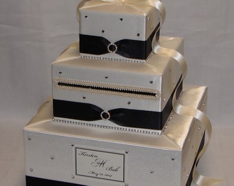 Elegant Custom made Wedding Card Box- IVORY-BLACK design- can be made in any color