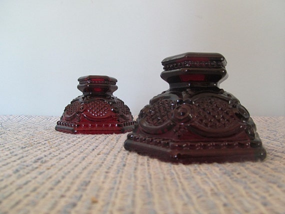 1876 Cape Cod Candle Holders Garnet Ruby Red Glass.