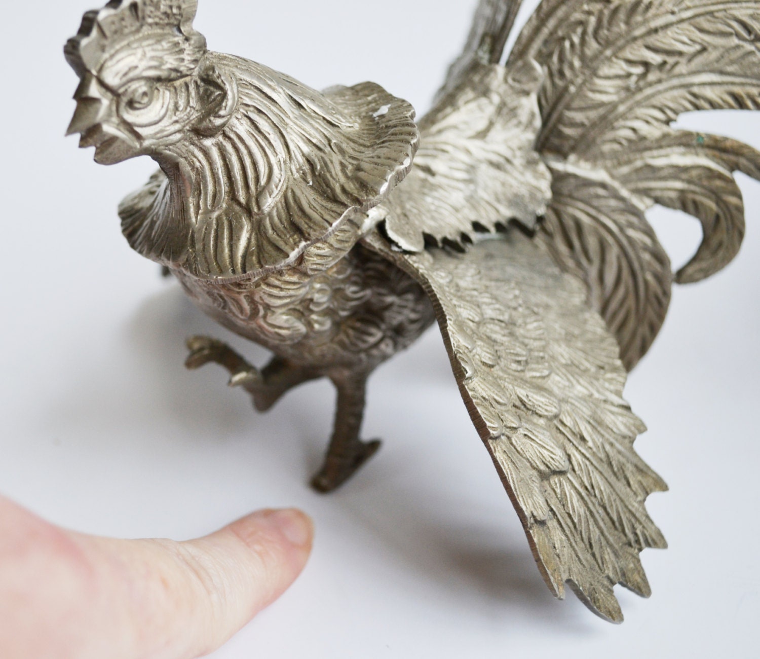 Vintage Silver Metal Roosters Silver Fighting Cocks Set of 2