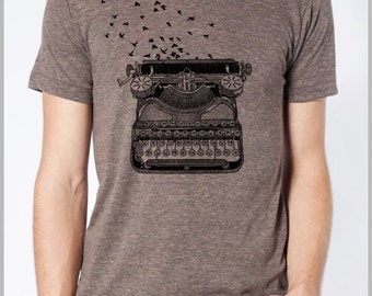 Writer's Retro Tee Freedom of Speech Vintage Typewriter with Birds flying from t shirt Men's Women's Unisex American Apparel shirt