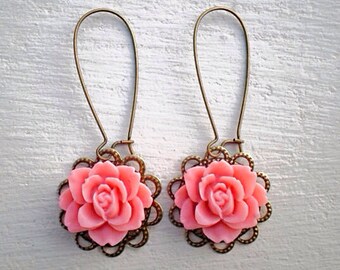 Romantic Rose Earrings/Pink Coral Earrings/Pink Earrings/Rustic wedding Earrings/Bridesmaid Earrings/Mother's Day Gift