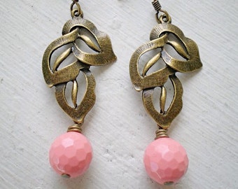 Pink Coral Earrings/ Leaf Earrings/Woodland Wedding Earrings/Bridesmaid Earrings/Gifts For Her/Coral Pink Earrings/Mother's Day Gift