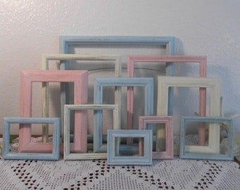 Pastel Frame Set Rustic Shabby Chic Distressed Picture Photo Wall Gallery Collection Beach Cottage Baby Nursery Home Decor Shower Gift