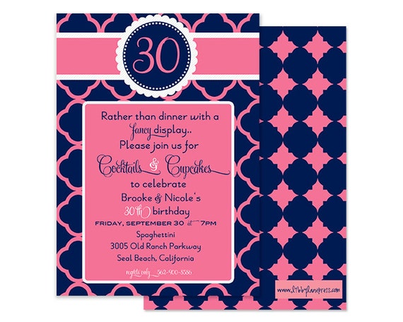 30th BIRTHDAY COCKTAILS and CUPCAKES Invitation, Custom Digital or Professionally Printed Invitation Il_570xn